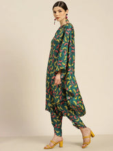 Women Teal Floral One Shoulder Kaftan Top